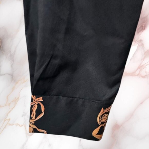 Women’s Shein Black Baroque Print Button-Up Shirt with Leopard Collar – Size M - Picture 3 of 8